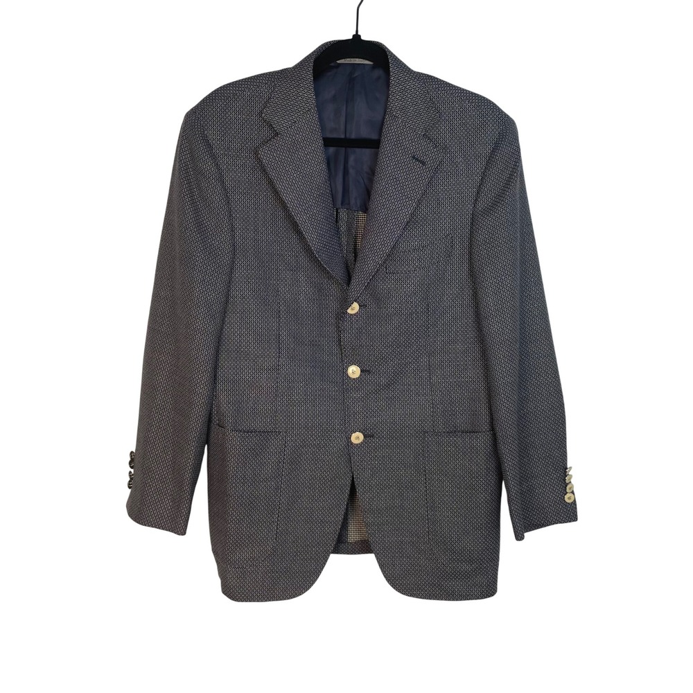 CANALI Men's Navy Blue Geometric Pattern Wool Blend Blazer Jacket Size 40